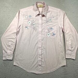 Vintage Fortune Button Down Women S Pink Floral Embroidered Rhinestone  Cottage